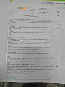 2 Large Endometriotic Cyst in Ovary measuring 3.8 x 3.6 x 2.2cms and 2.5 x 2.3 x 1.6cms - Before Treatment